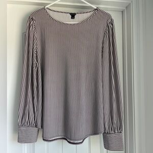 Ann Taylor Maroon Striped Button Sleeve Blouse - L